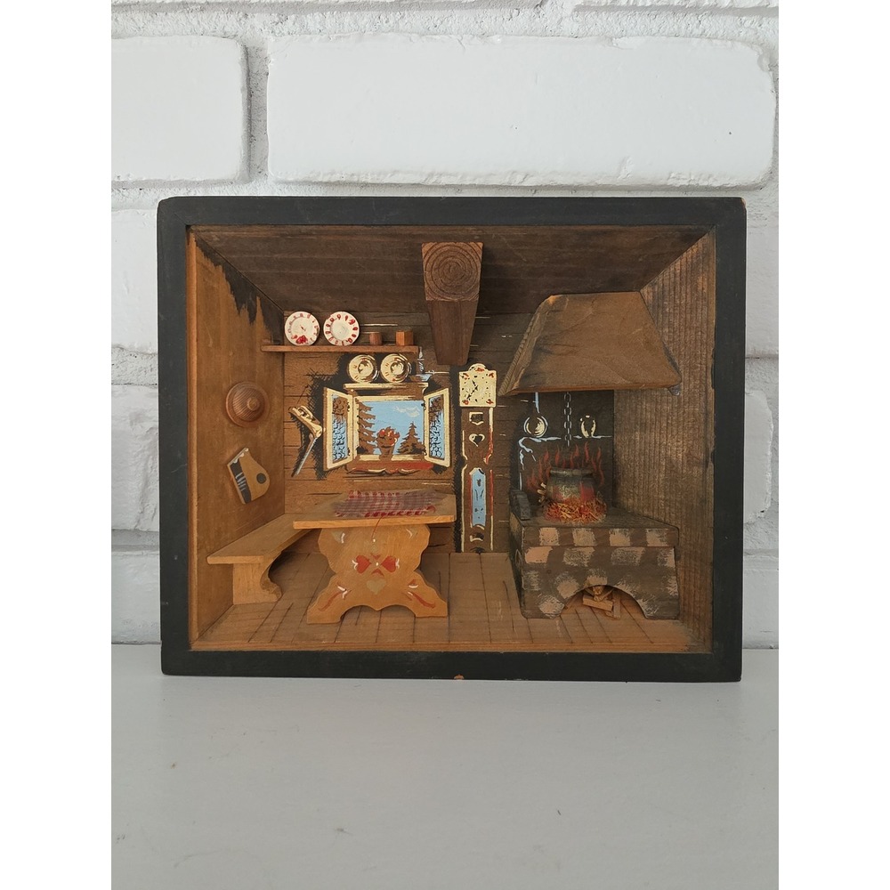 Vintage German Shadow Box / Diorama - Kitchen Scene